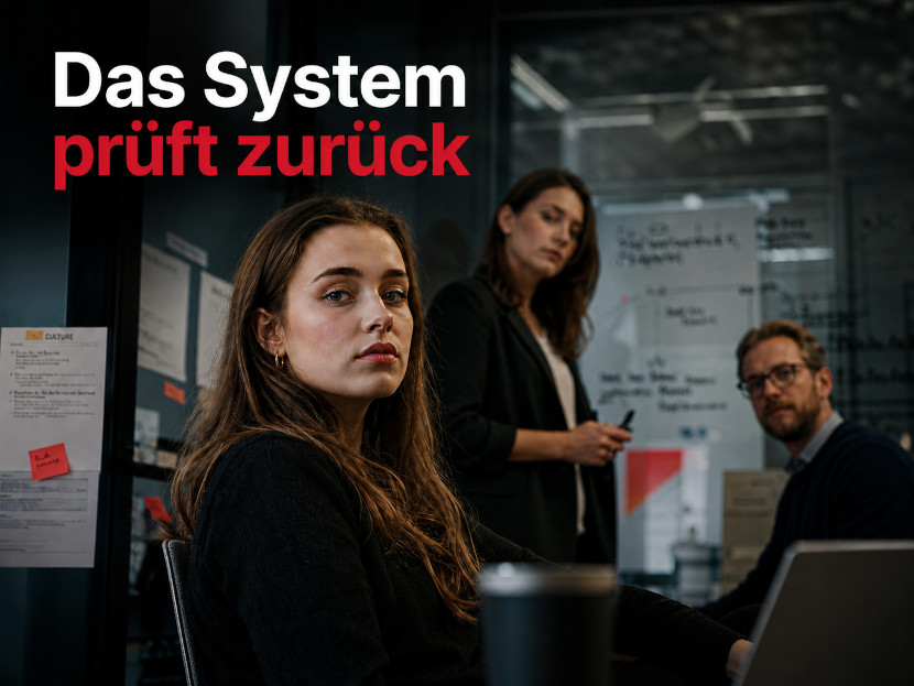 Junge Beschäftigte im Gespräch mit einer Führungskraft in einem modernen Arbeitsumfeld