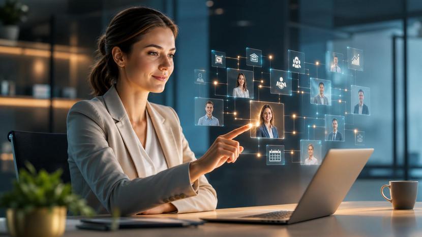 Illustration eines digitalen HR-Chatbots im Einsatz für interne Personalprozesse