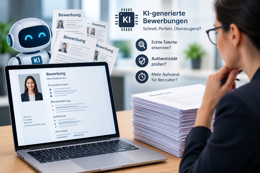 Personalverantwortliche prüfen eine KI-generierte Bewerbung und vergleichen die Angaben mit dem Anforderungsprofil