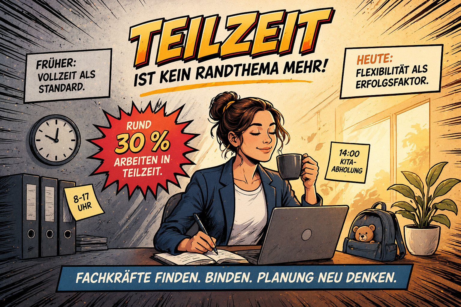 Büroarbeitsplatz mit Mitarbeitenden in flexiblen Arbeitsmodellen